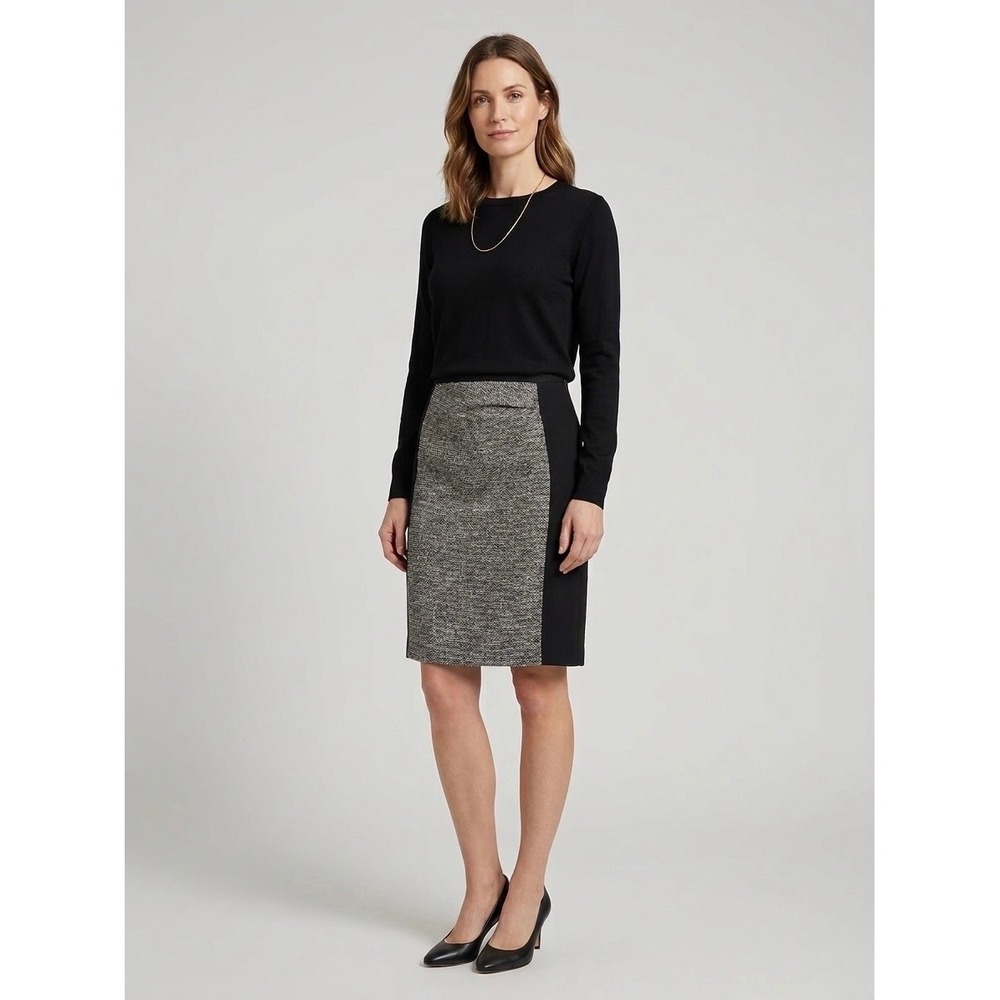 Weekend Max Mara Black Tweed Colorblock Side Zip Knee Length Pencil Skirt Size 4